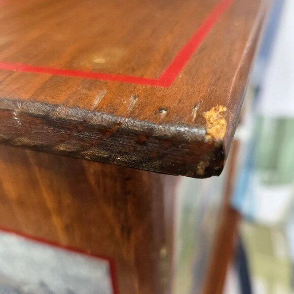 Vtg Oak Wood Medicine Cabinet Hand Painted Primitive Spice Rack Shelves Signed - Picture 14 of 16